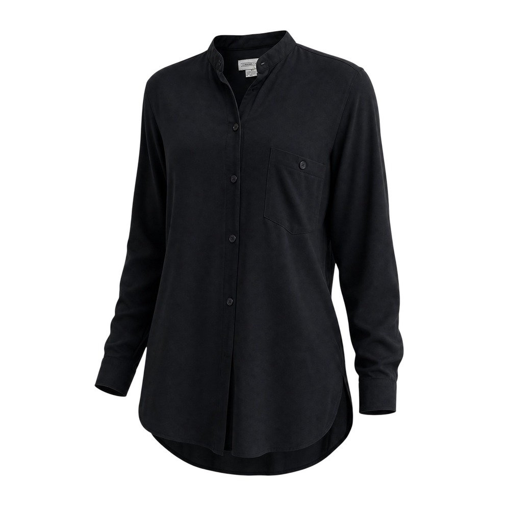 Alexander Lloyd‎ Tunic Button Up 3X Black Mandarin Collar Minimalist Top Vintage